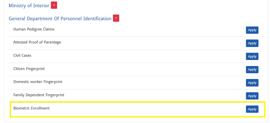 Biometric Enrollment Finger Appointment Kuwait